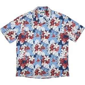 Cubavera Floral Tropical‎ Button Up Shirt Mens XL Blue Red Rayon Hawaiian Aloha